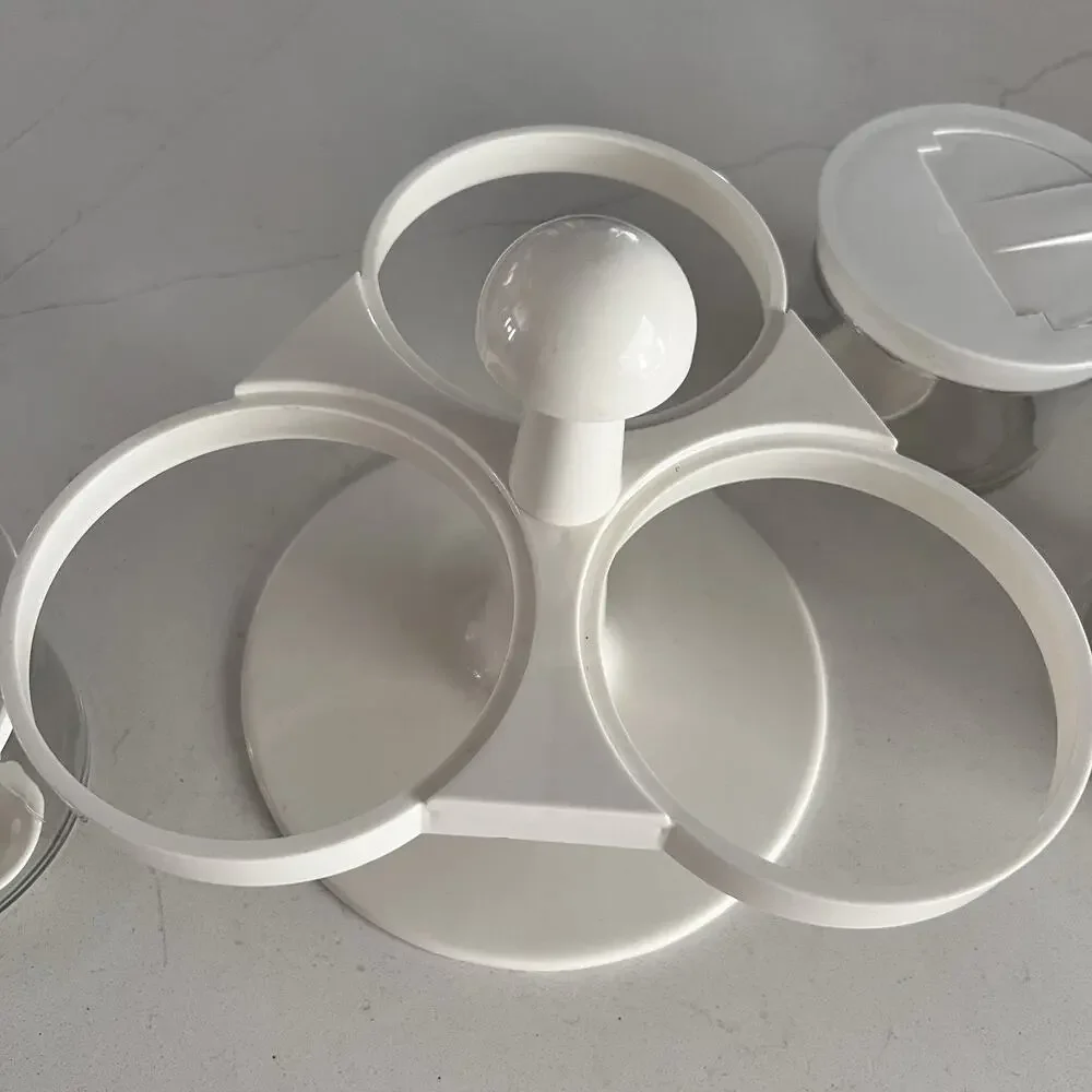 Vtg GEMCO Lazy Susan Condiment Server Rotating Base Clear Glass White Top 7 Pcs